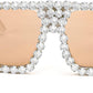 006 White Frame/White Diamond Light Tea Lens / 60 Millimeters | B09YHLJ8QB | FEISEDY Square Diamond Sunglasses for Women Retro Fashion Shiny Rhinestone Sun Glasses B2916
