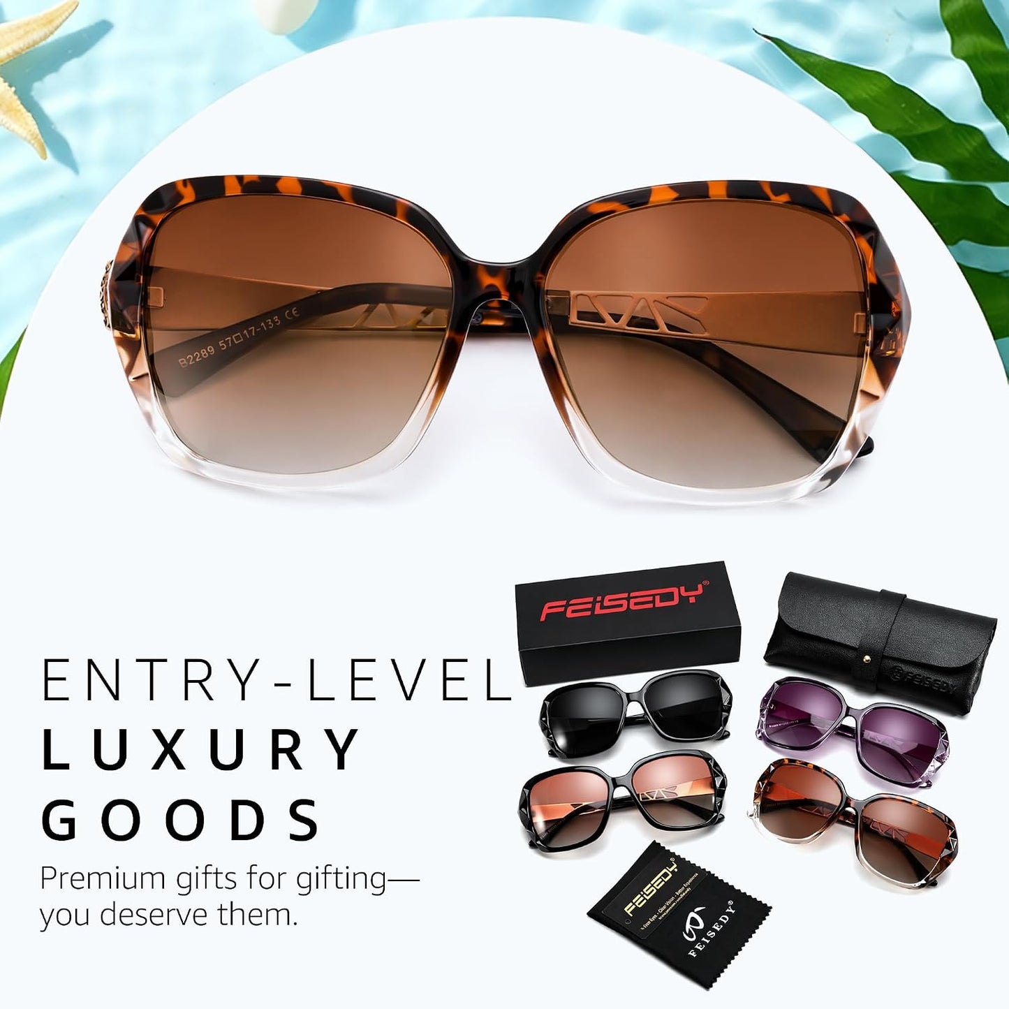 商品图片 51 | B079GT4RXH | FEISEDY Polarized Women Square Sunglasses Sparkling Composite Shiny Frame B2289