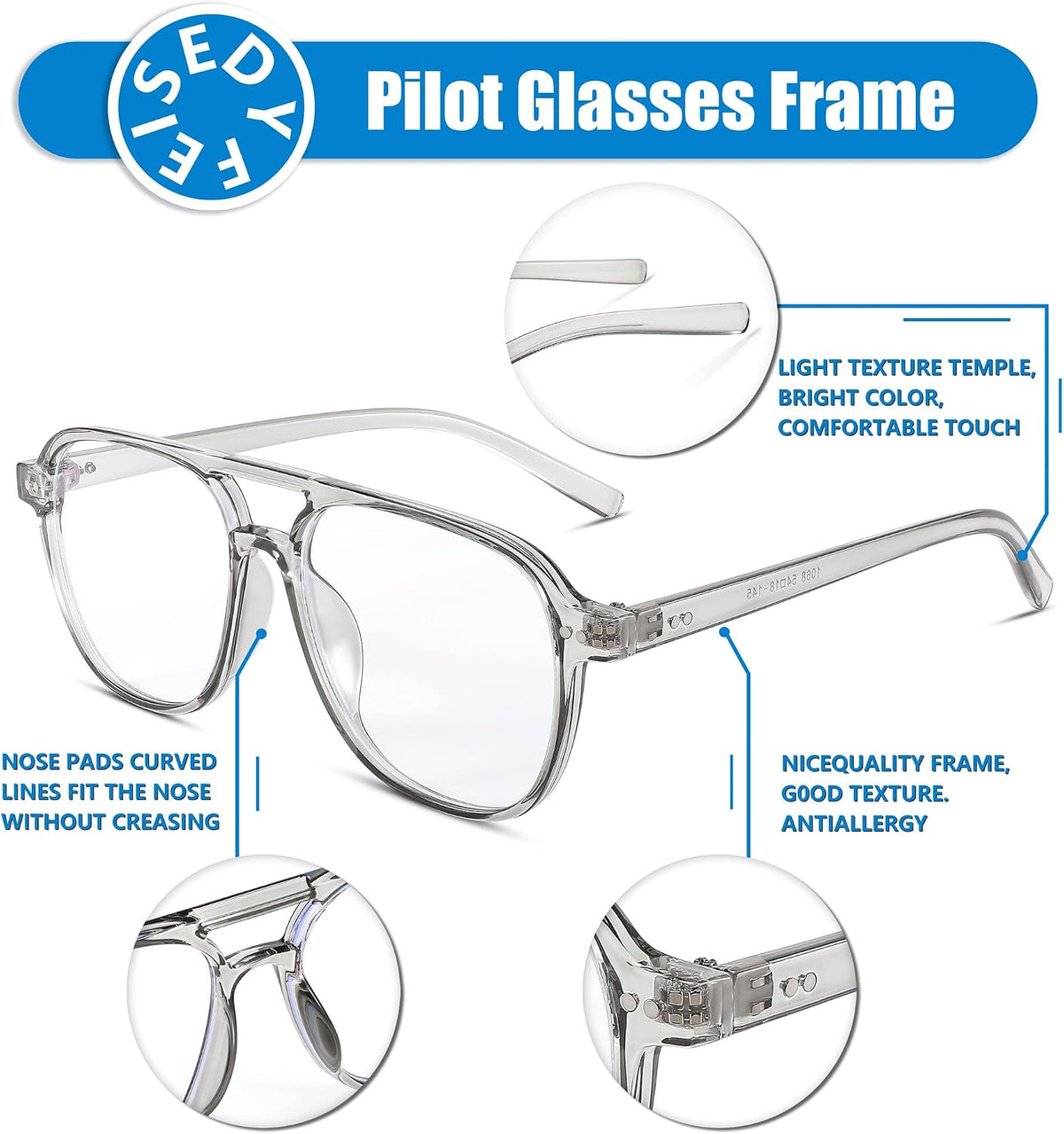 商品图片 9 | B0BYCYNXHJ | FEISEDY Lightweight Pilot Glasses Frame Blue Light Blocking Glasses Women Men Oversized Square Computer Glasses B2387