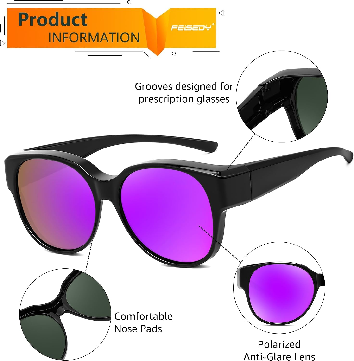 商品图片 63 | B0FRRT5Z37 | FEISEDY Fit Over Glasses Polarized Sunglasses, UV400 Protection for Driving & Outdoor Activities B0328