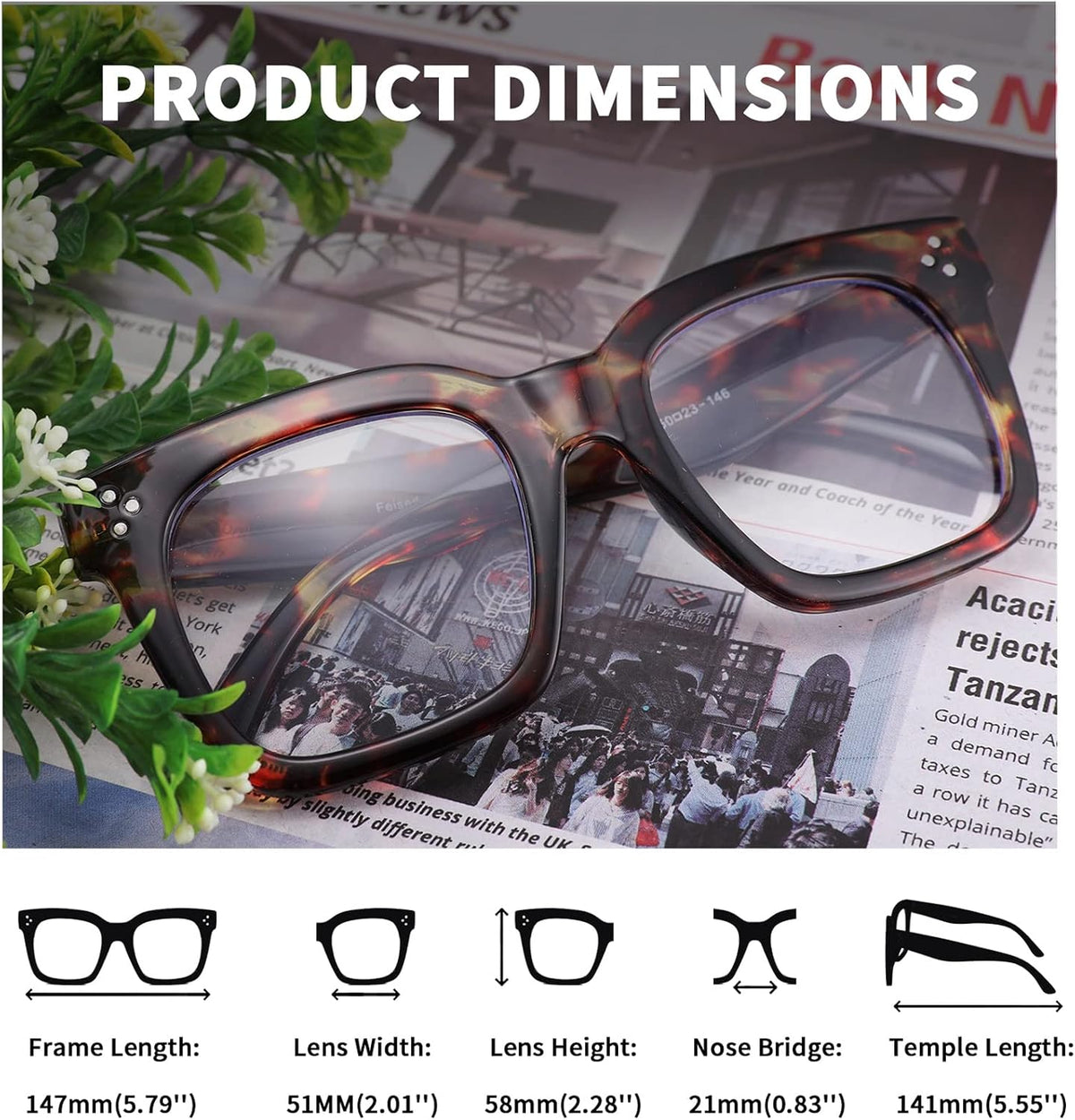ÉÌƷͼƬ 18 | B08ZMQDX5J | FEISEDY Women Men Blue Light Blocking Glasses Frame Oversized Designer Luxury Square Eyewear B2695-FF