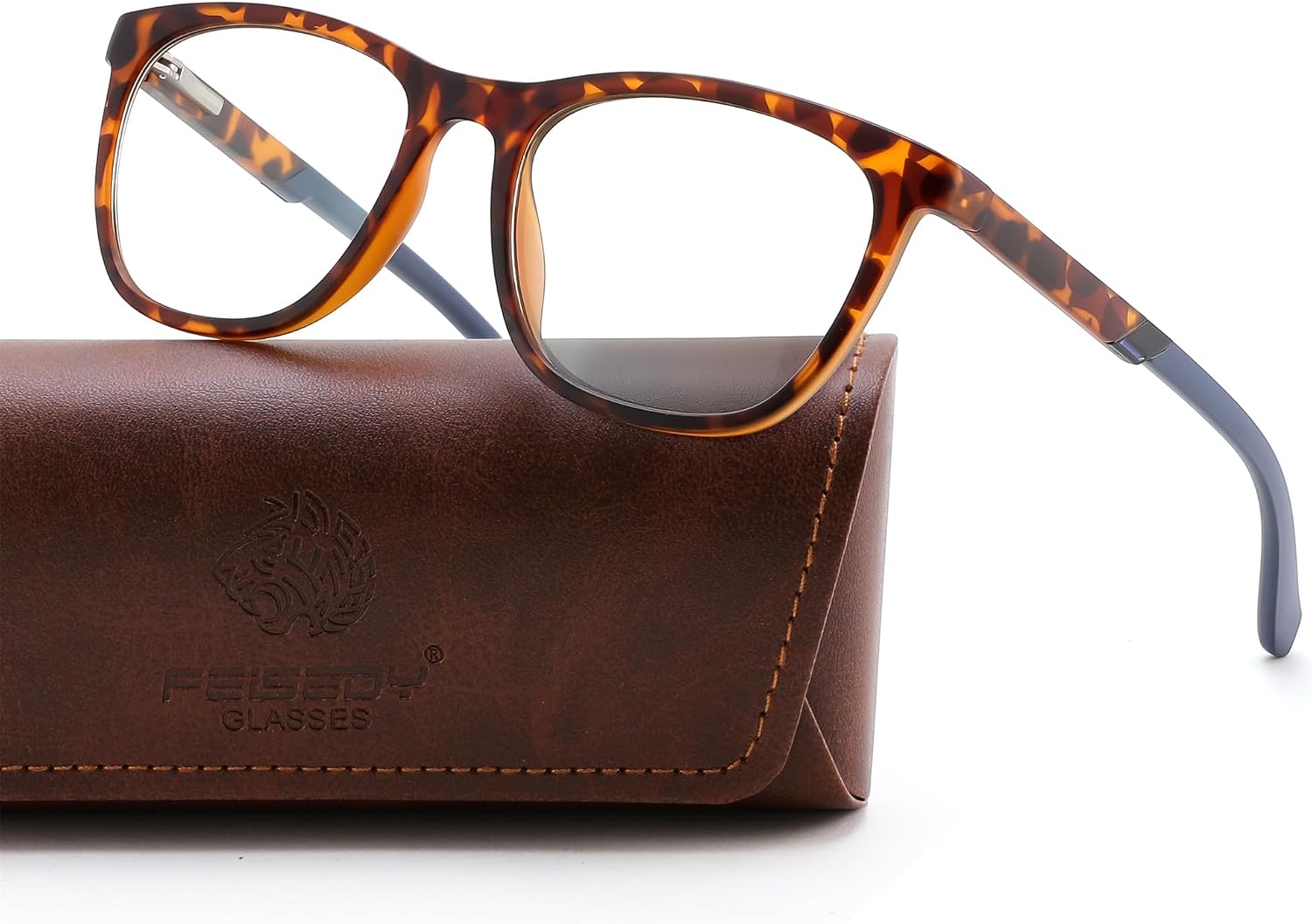 Matte Tortoise Frame / Navy Blue Legs / 51 Millimeters | B0DGPSY73H | FEISEDY TR90 Sports Lightweight Blue Light Glasses for Men B0232