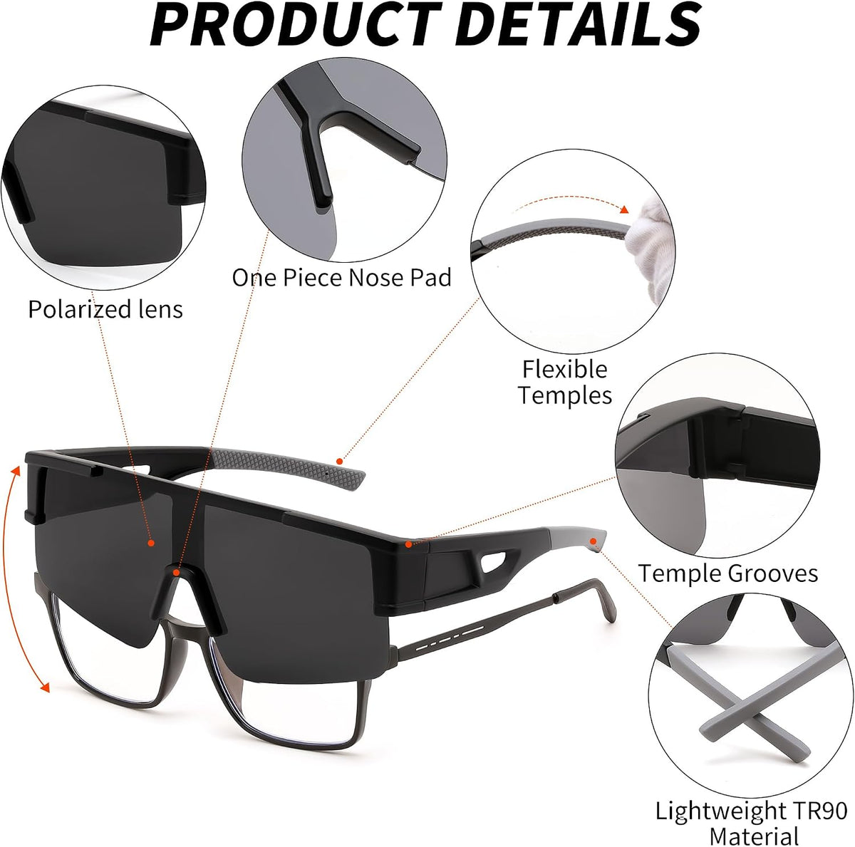ÉÌƷͼƬ 10 | B0GGMHCCXG | FEISEDY Polarized Fit Over Glasses Sunglasses for Men Women, Sports Wrap Around for Driving Cycling Fishing B0382