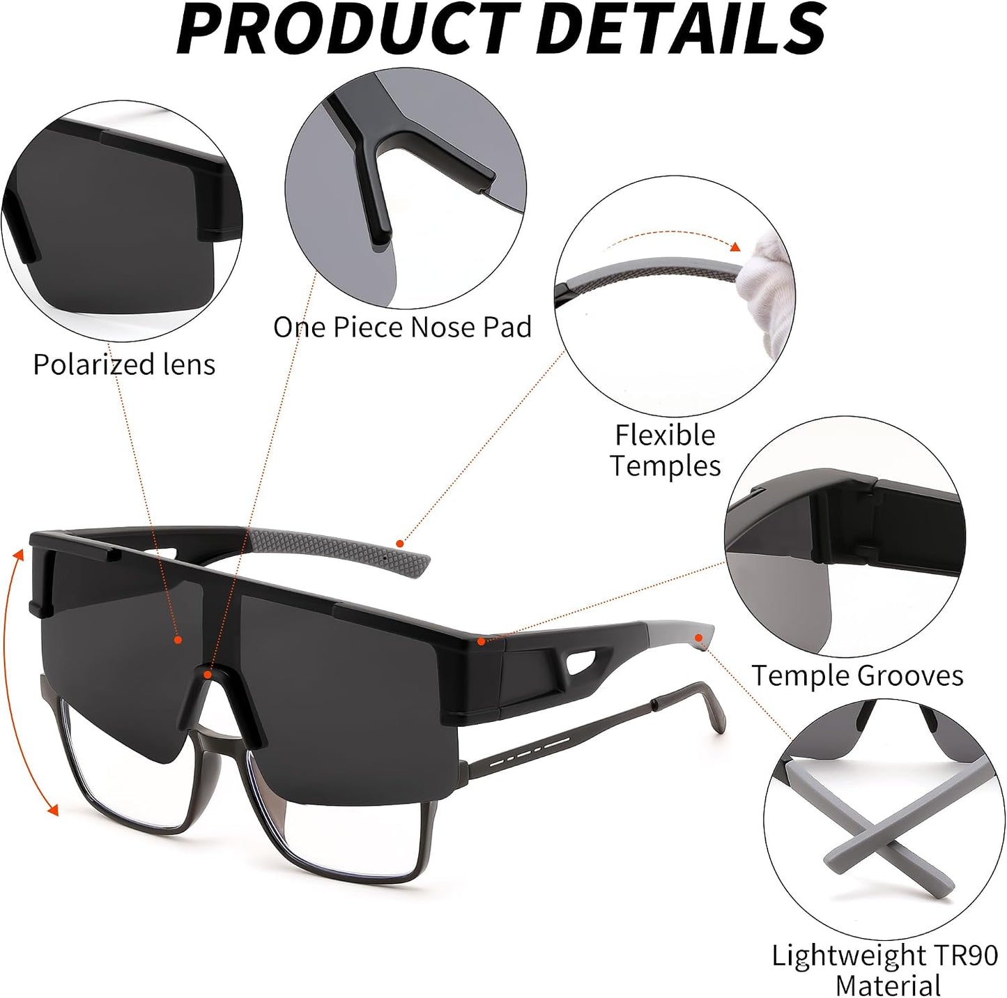 商品图片 10 | B0GGMHCCXG | FEISEDY Polarized Fit Over Glasses Sunglasses for Men Women, Sports Wrap Around for Driving Cycling Fishing B0382