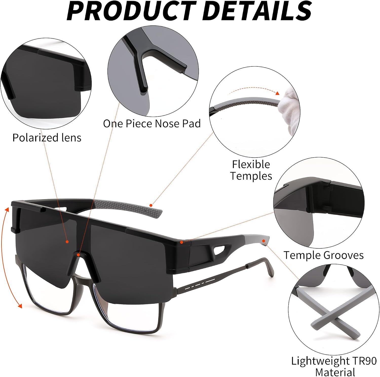 商品图片 10 | B0GGMHCCXG | FEISEDY Polarized Fit Over Glasses Sunglasses for Men Women, Sports Wrap Around for Driving Cycling Fishing B0382