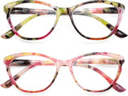 Green+pink / 1.5 x | B0G647MNNW | FEISEDY 2 Pack Blue Light Reading Glasses Stylish Butterfly Frame B0373