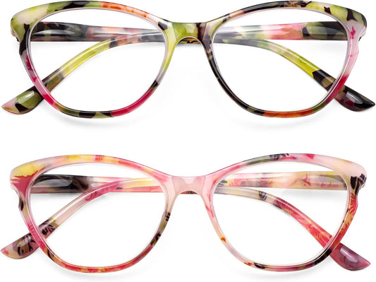 Green+pink / 1.5 x | B0G647MNNW | FEISEDY 2 Pack Blue Light Reading Glasses Stylish Butterfly Frame B0373