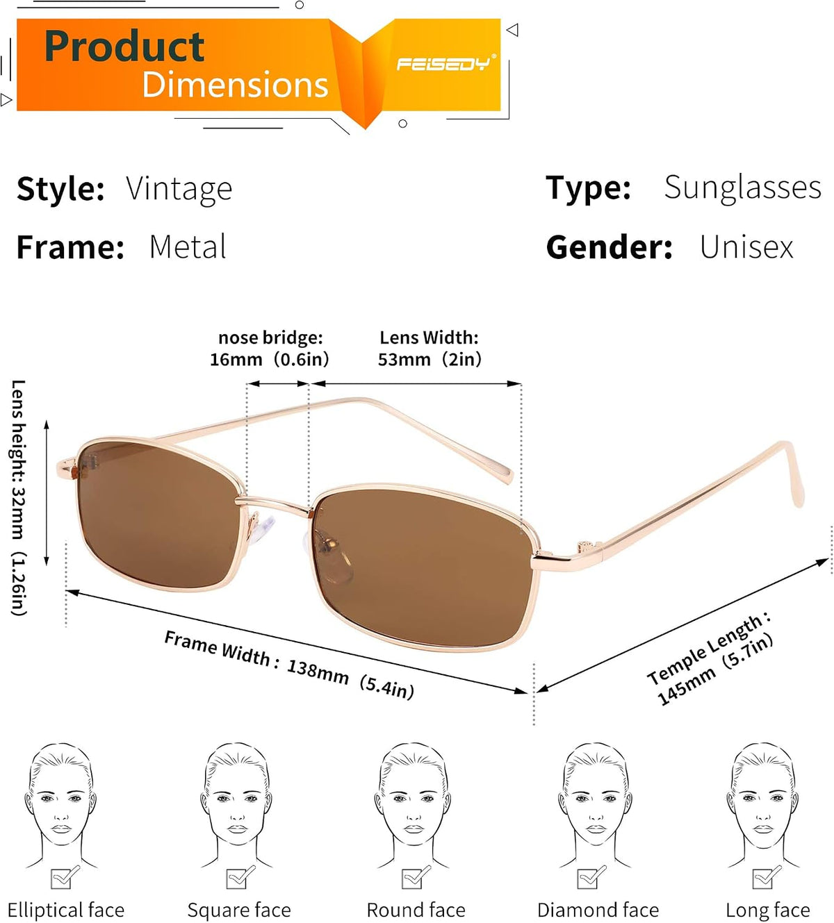 ÉÌƷͼƬ 31 | B079L1KYF3 | FEISEDY Vintage Small Rectangle Sunglasses Women Men Retro Trendy Square Metal Frame Sun Glasses B2295
