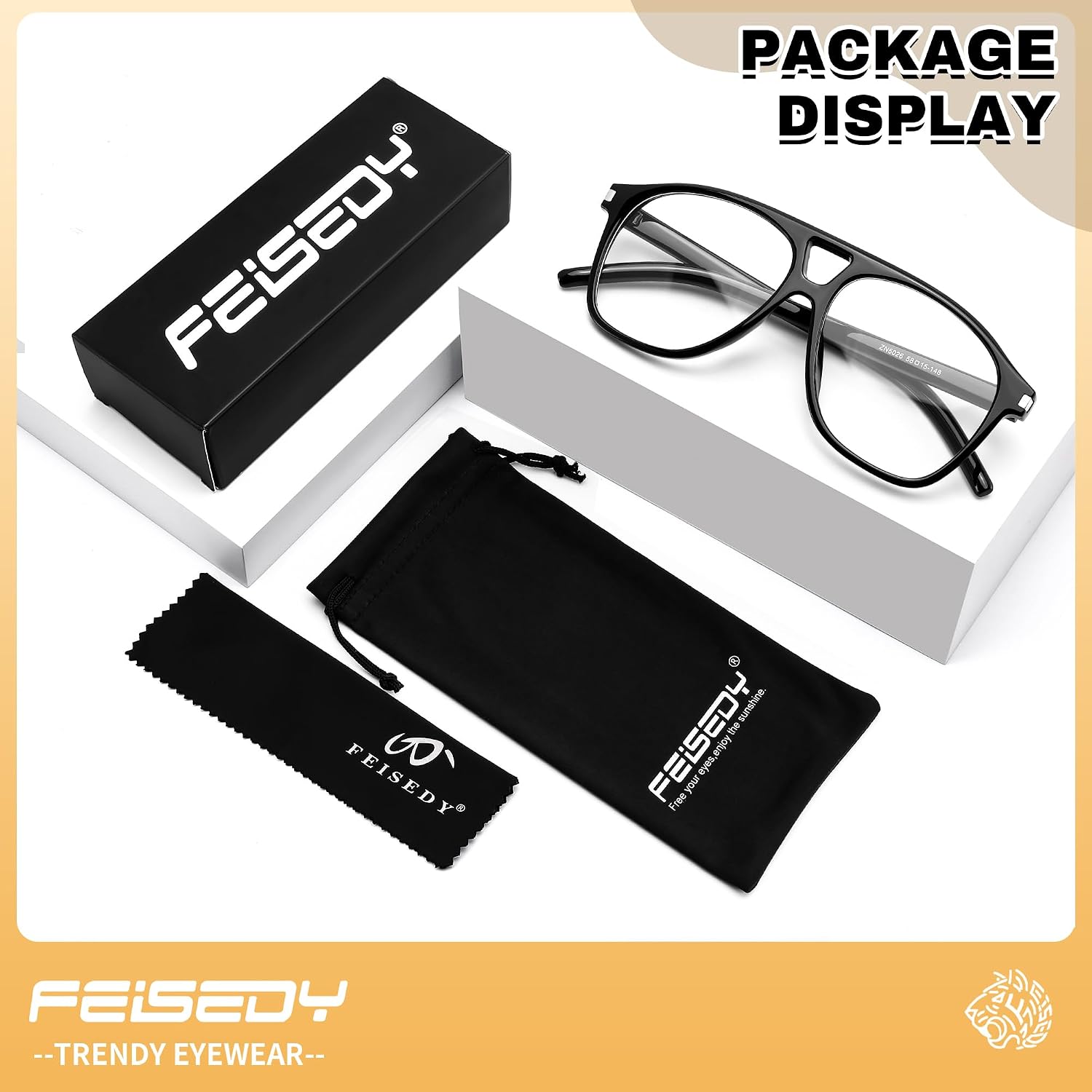 商品图片 5 | B0HCMPWV5X | FEISEDY Oversized Aviator Fashion Glasses for Women Men, Tortoise Trendy Eyeglasses, Retro Eyewear Frame for Daily Wear B0426