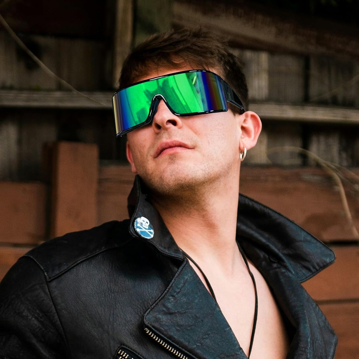 商品图片 17 | B0D3PKKSD9 | FEISEDY Trendy Futuristic Wrap Sunglasses Flat Top Mirrored One Piece Lens Reflective Sun Glasses for Women Men B0161