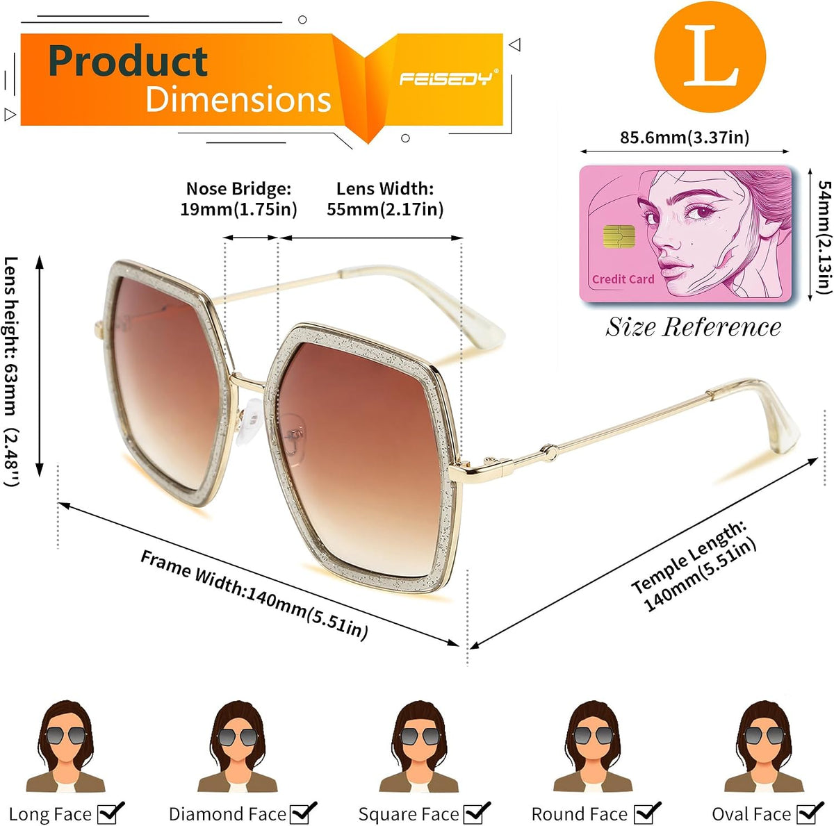ÉÌƷͼƬ 43 | B08C7TTTDN | FEISEDY Women Large Hexagon Inspired Sunglasses Fashion Irregular Design Style Geometric B2503