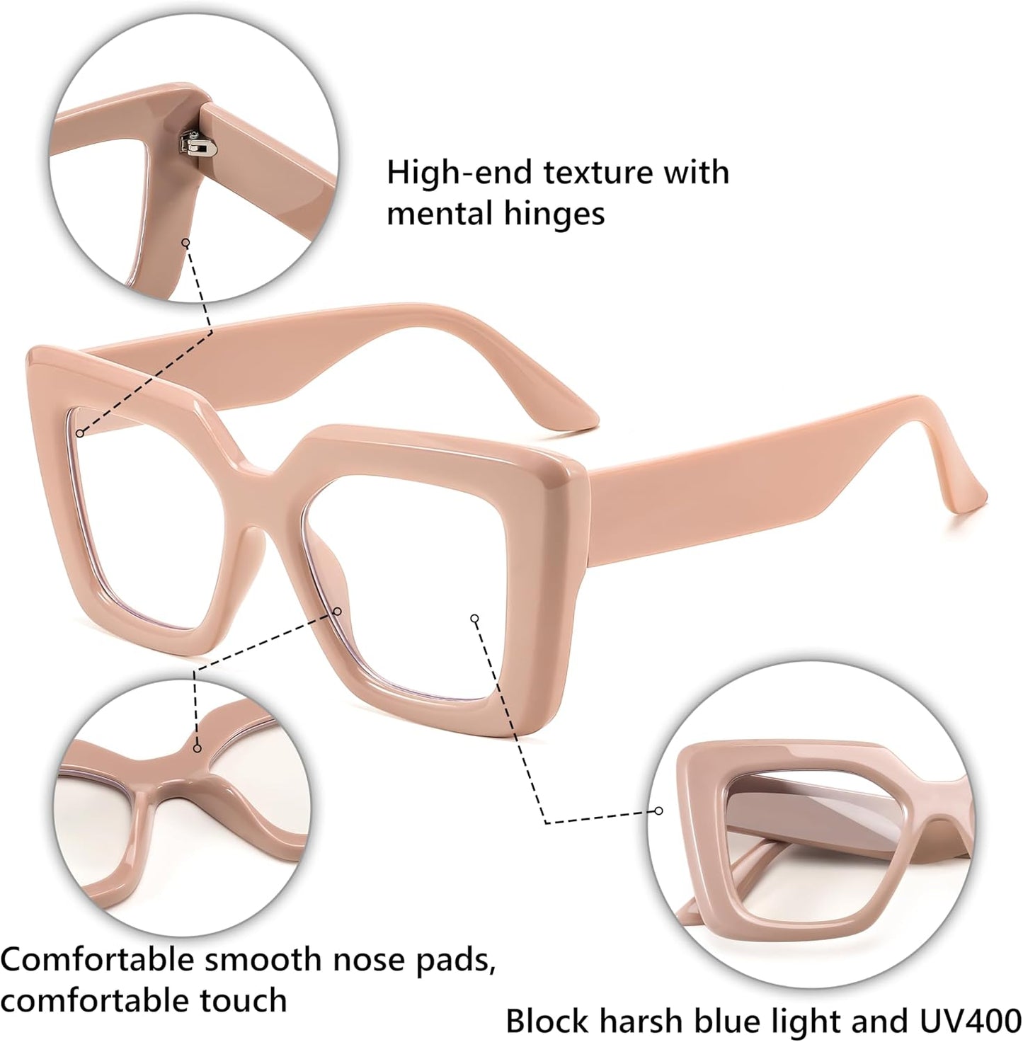 商品图片 20 | B0CSS4158B | FEISEDY Oversized Square Blue Light Blocking Glasses for Women Men Fashion Computer Glasses Reduce Eye Strain B0111