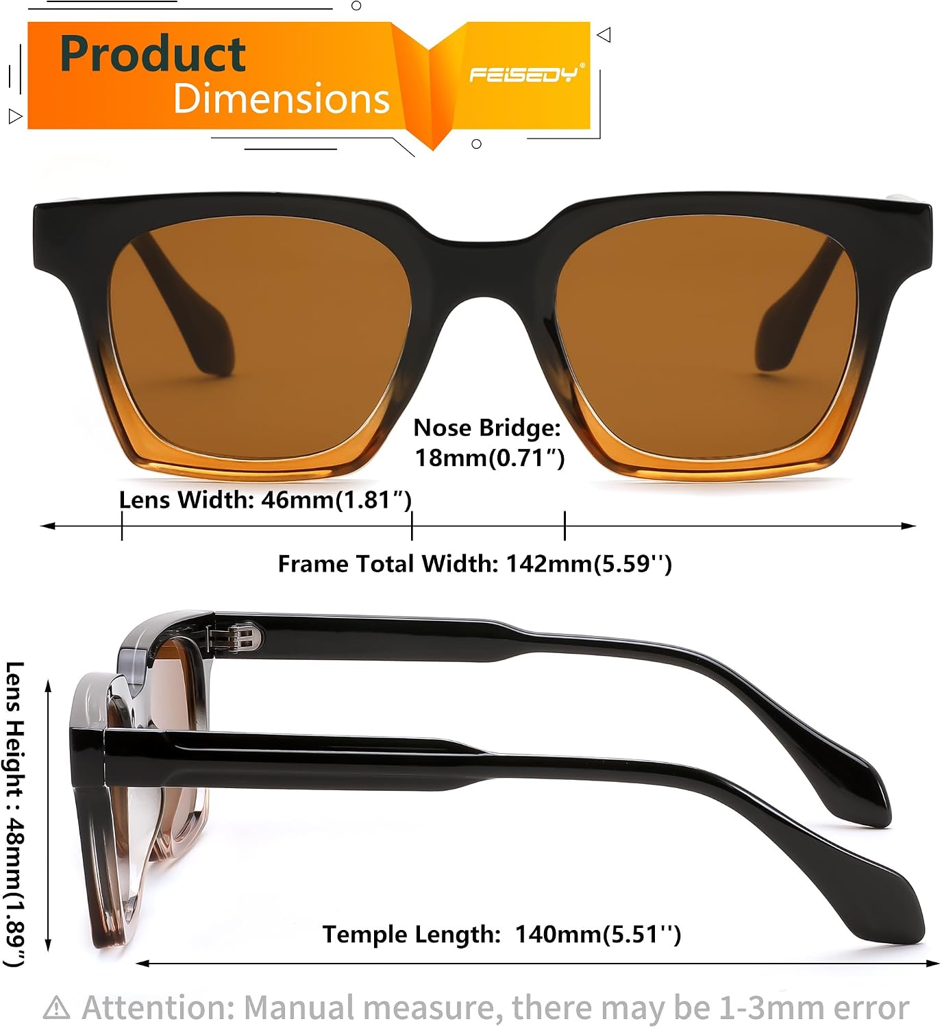 商品图片 19 | B0D7CC769X | FEISEDY Retro Square Sunglasses Women Men Trendy Rectangle Thick Frame Shades Classic Designer Sun Glasses B0198