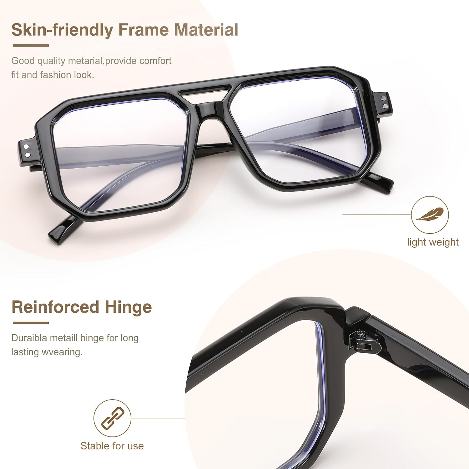 商品图片 3 | B0D3P82MGV | FEISEDY Blue Light Blocking Glasses, Aviator Frame Computer Reading/Gaming/TV/Phones Glasses for Women Men B0165
