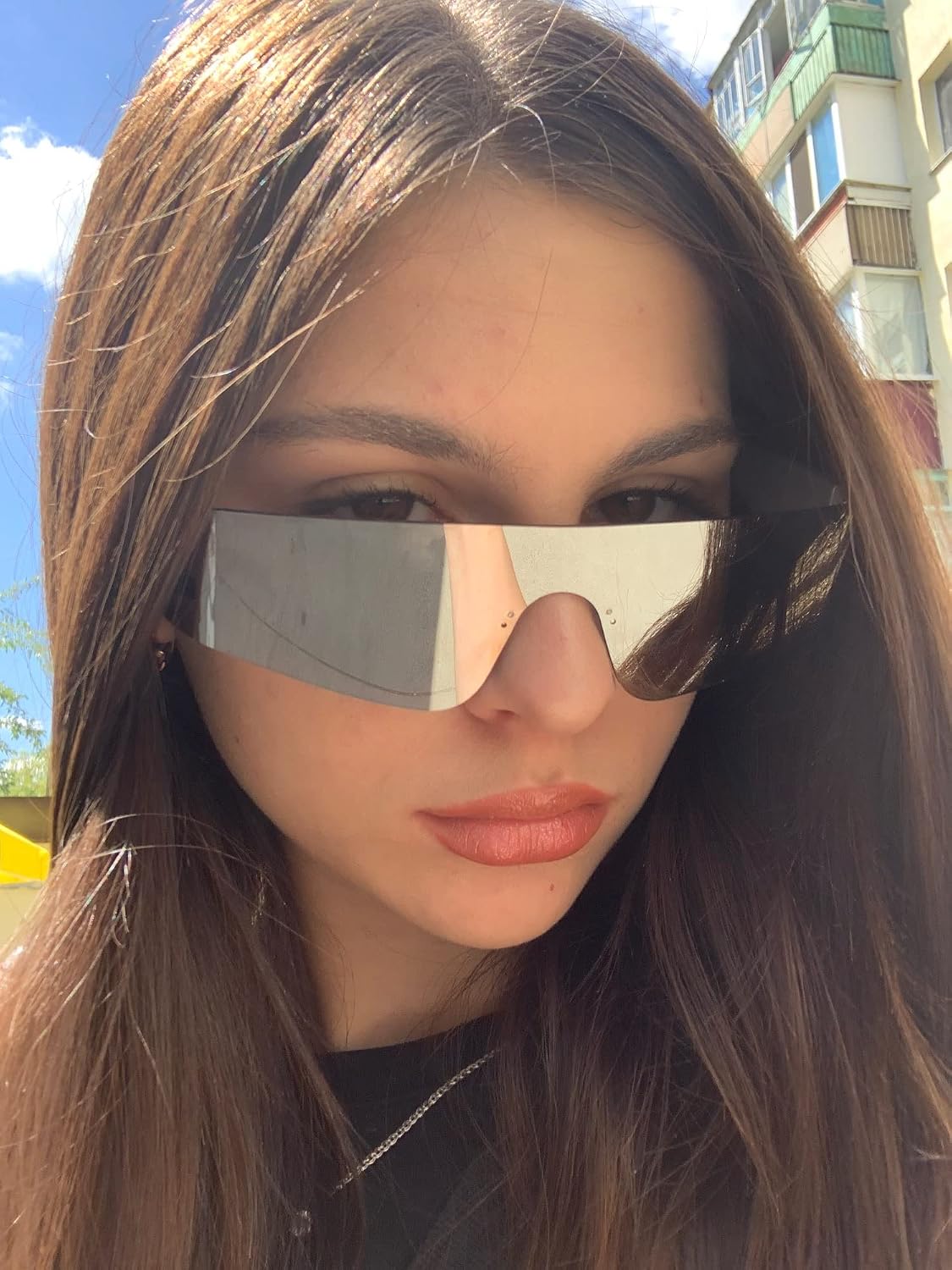 ÉÌƷͼƬ 61 | B0B1V45SXC | FEISEDY Y2K Futuristic Sunglasses Women Men Rimless One Piece Miorred B2927