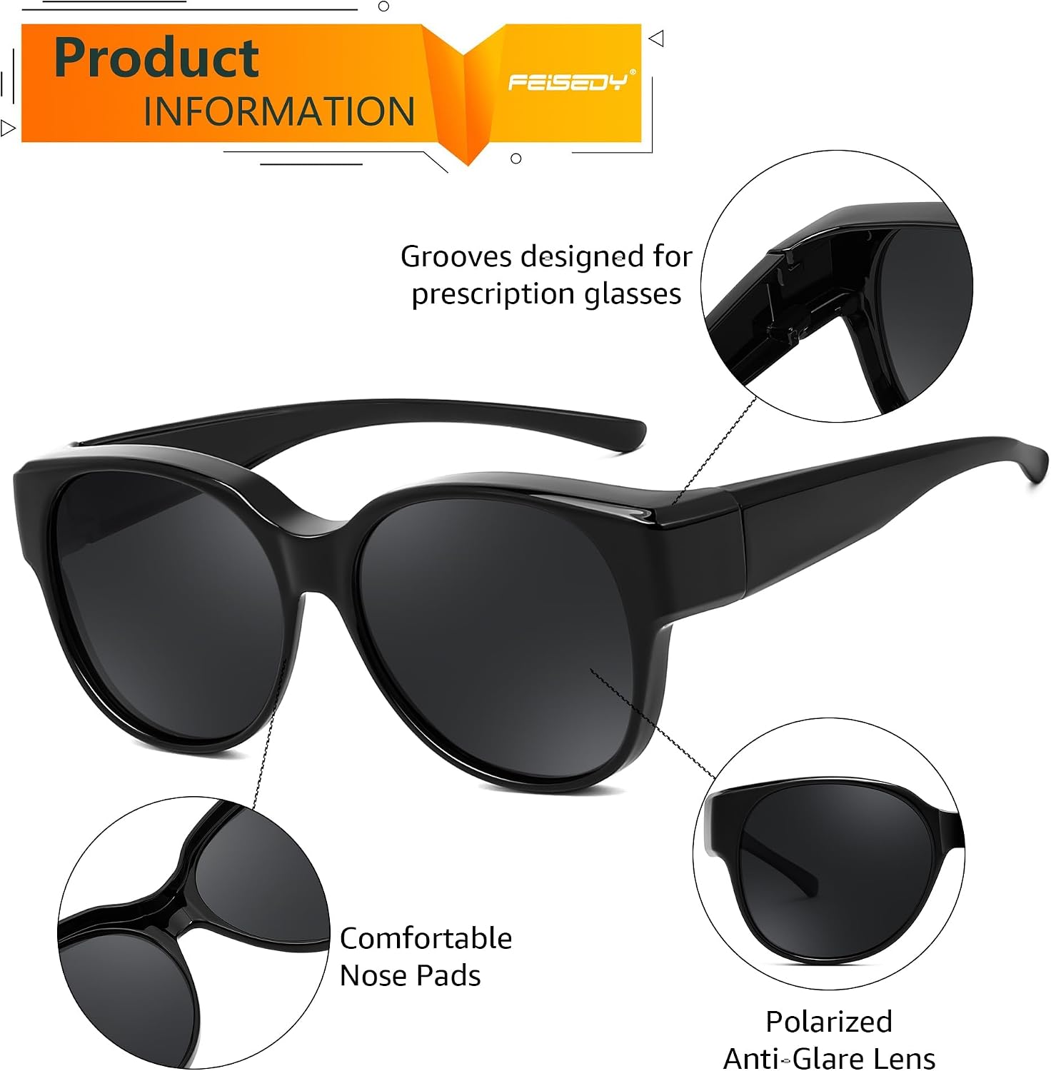 商品图片 17 | B0FRRT5Z37 | FEISEDY Fit Over Glasses Polarized Sunglasses, UV400 Protection for Driving & Outdoor Activities B0328