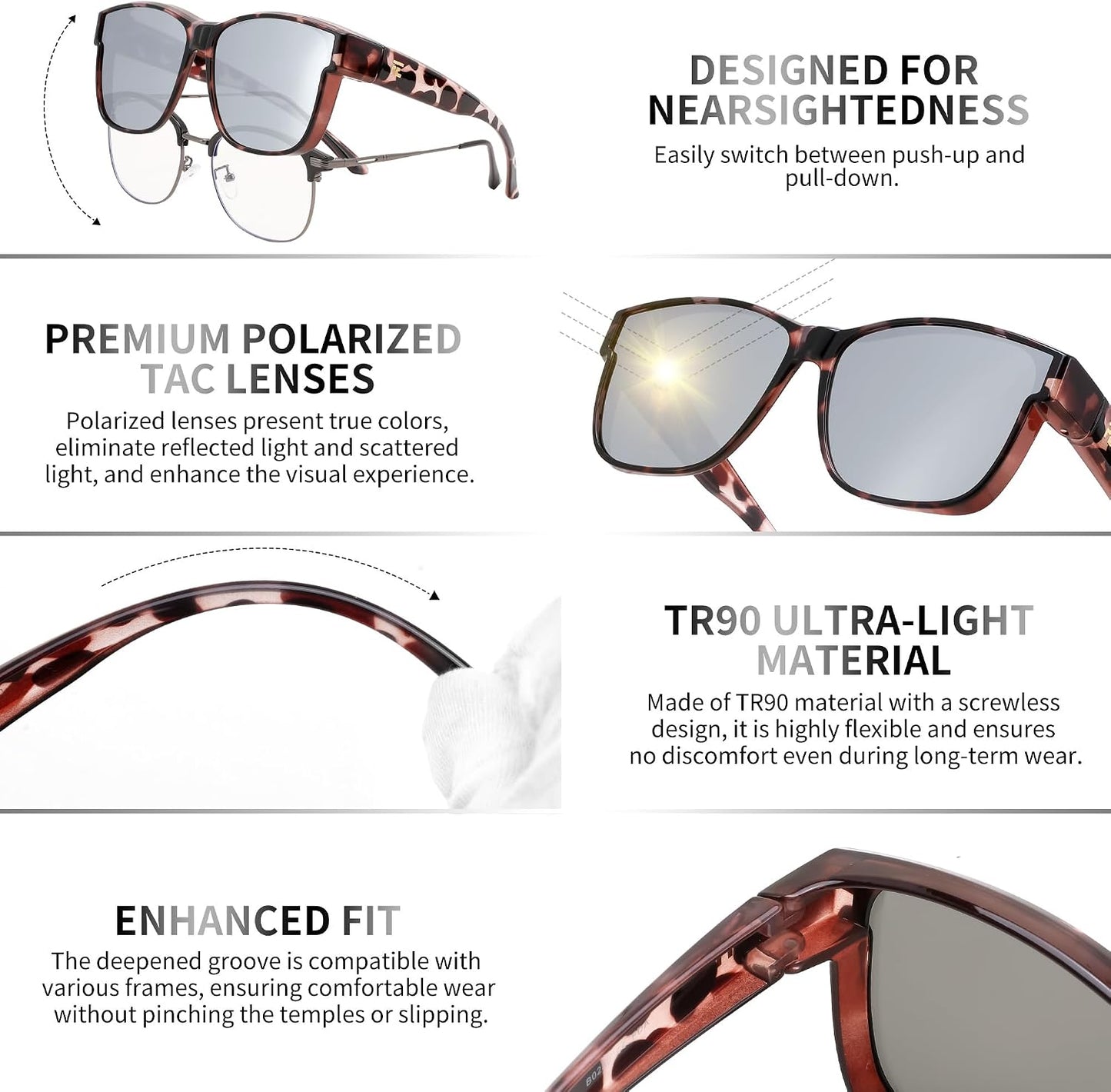商品图片 4 | B0GQH1CMTJ | FEISEDY Fit Over Glasses Polarized Sunglasses Oversized Square UV400 B0250