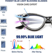 ÉÌƷͼƬ 5 | B0CQ55685Z | FEISEDY Diamond Blue Light Blocking Glasses Cat Eye Rhinestone Women Glasses Frame Anti Eyestrain Computer Eyewear B0070