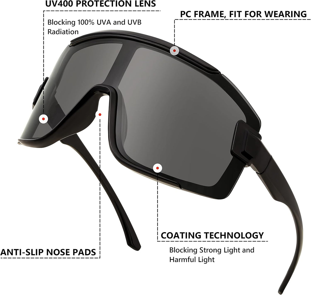 ÉÌƷͼƬ 41 | B0B45K1FS2 | FEISEDY Cycling Glasses Men Women Sport Sunglasses 80s ski Goggles Driving Fishing Biking Sunglasses UV Protection B2944
