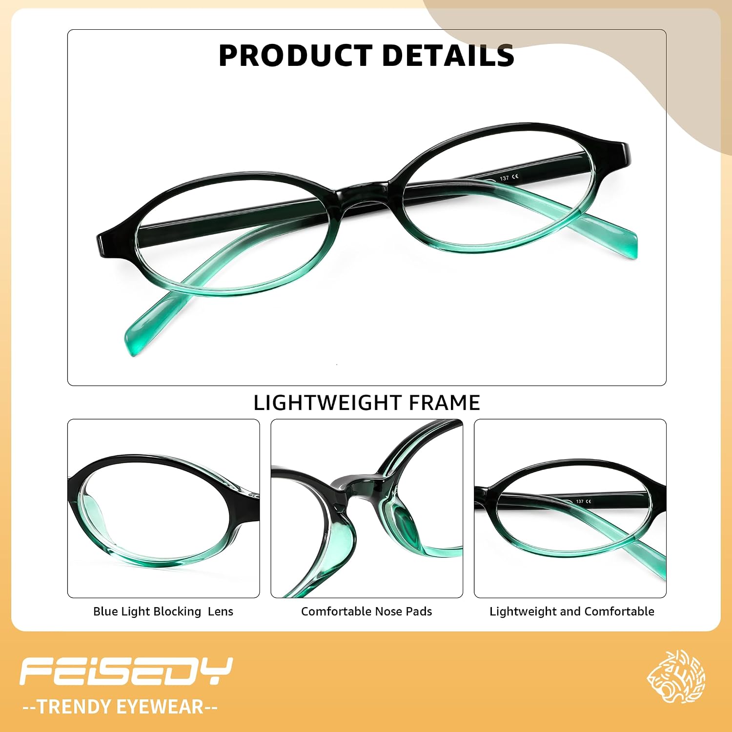 商品图片 20 | B0DKNKBFBX | FEISEDY Y2K Retro Oval Nerd Blue Light Glasses for Women B0258