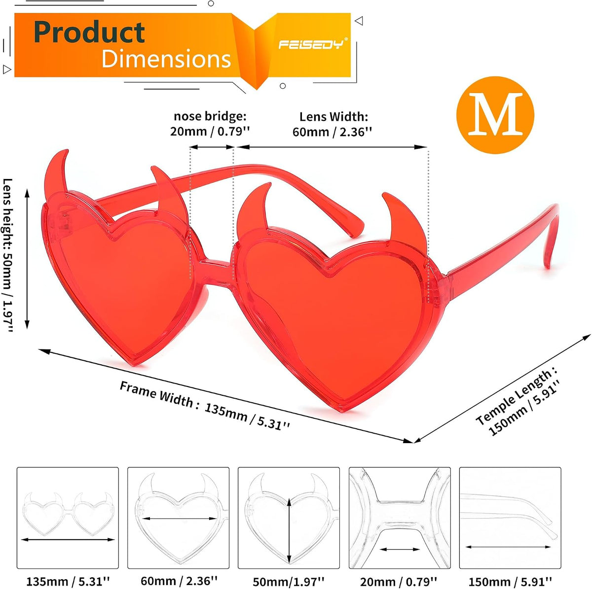 ÉÌƷͼƬ 10 | B0CGZTNXKY | FEISEDY Sunglasses Women Men, Halloween Party Disco Trendy Love Sun Glasses, Rimless Heart Devil Ear Frame B0054