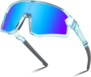 Transparent Blue Frame Blue Mirrored Lens / Small | B0D73HZ6JC | FEISEDY Kids Sunglasses Polarized Youth Baseball Sunglasses Sports Cycling Glasses for Boys Girls Age 4-8 B0183