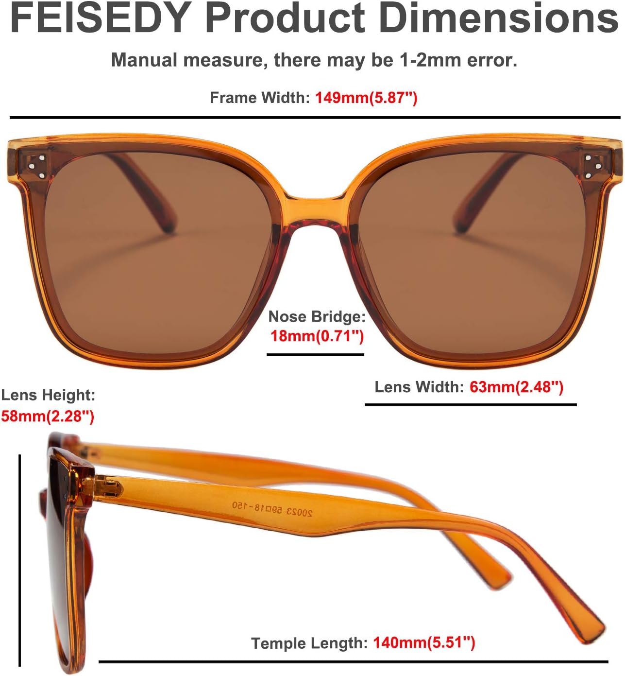 商品图片 42 | B0871BKMTN | FEISEDY Oversized Polarized Sunglasses - UV400 Protection, Square Fashion Sun Glasses for Outdoor & Daily B2600