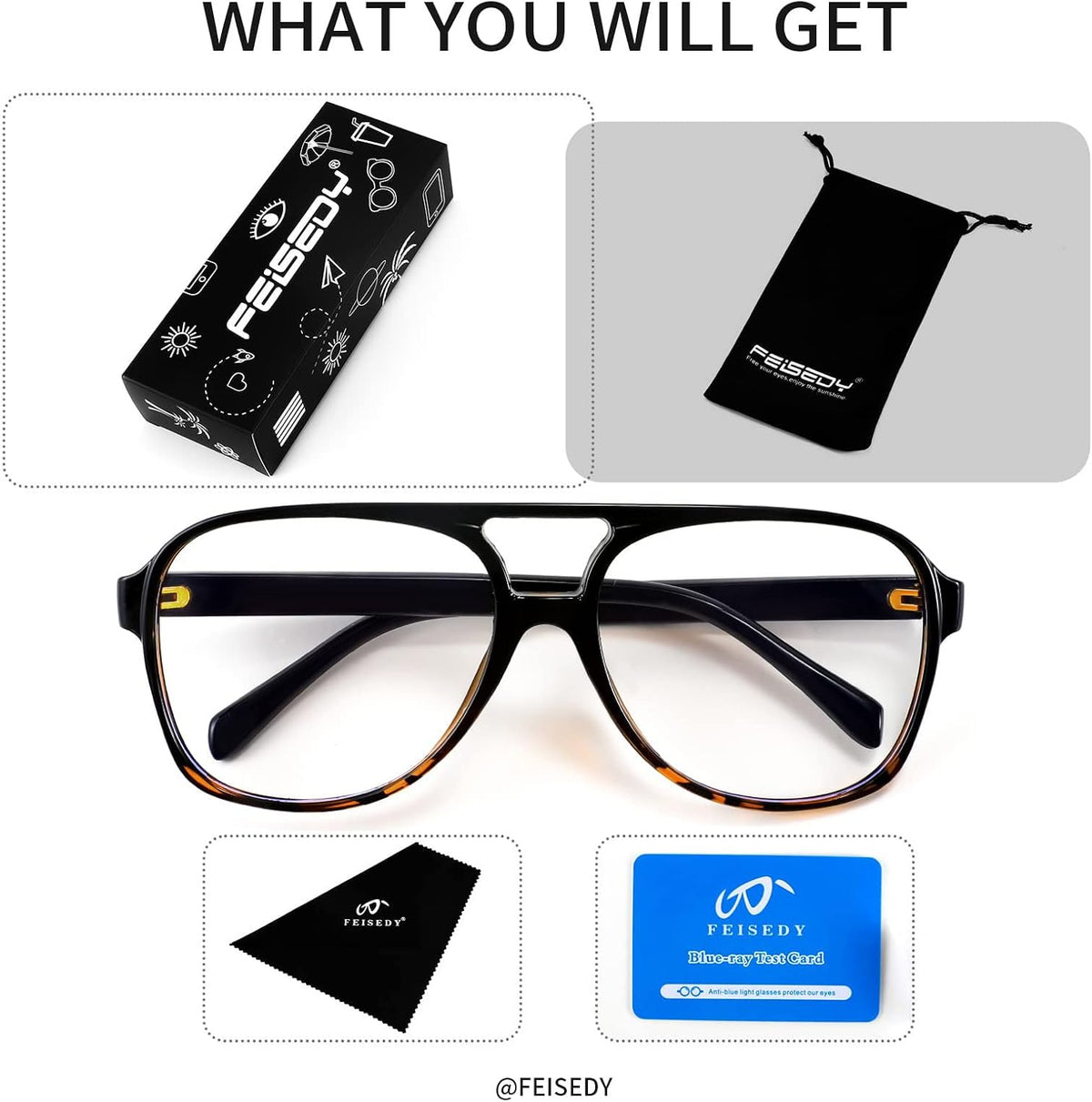 ÉÌƷͼƬ 36 | B09WZY6VWN | FEISEDY 70s Aviator Glasses Frame Blue Light Blocking Glasses Oversized Square Computer Glasses Women Men B2888