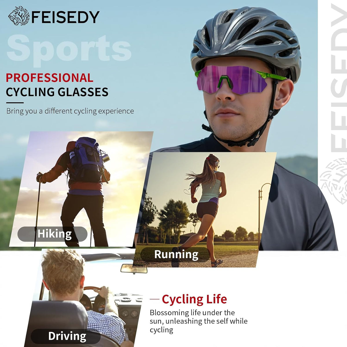 ÉÌƷͼƬ 16 | B0FHNVLT2X | FEISEDY Photochromic Cycling Glasses for Men Women Mountain Bike Sports Sunglasses UV Protection B0310