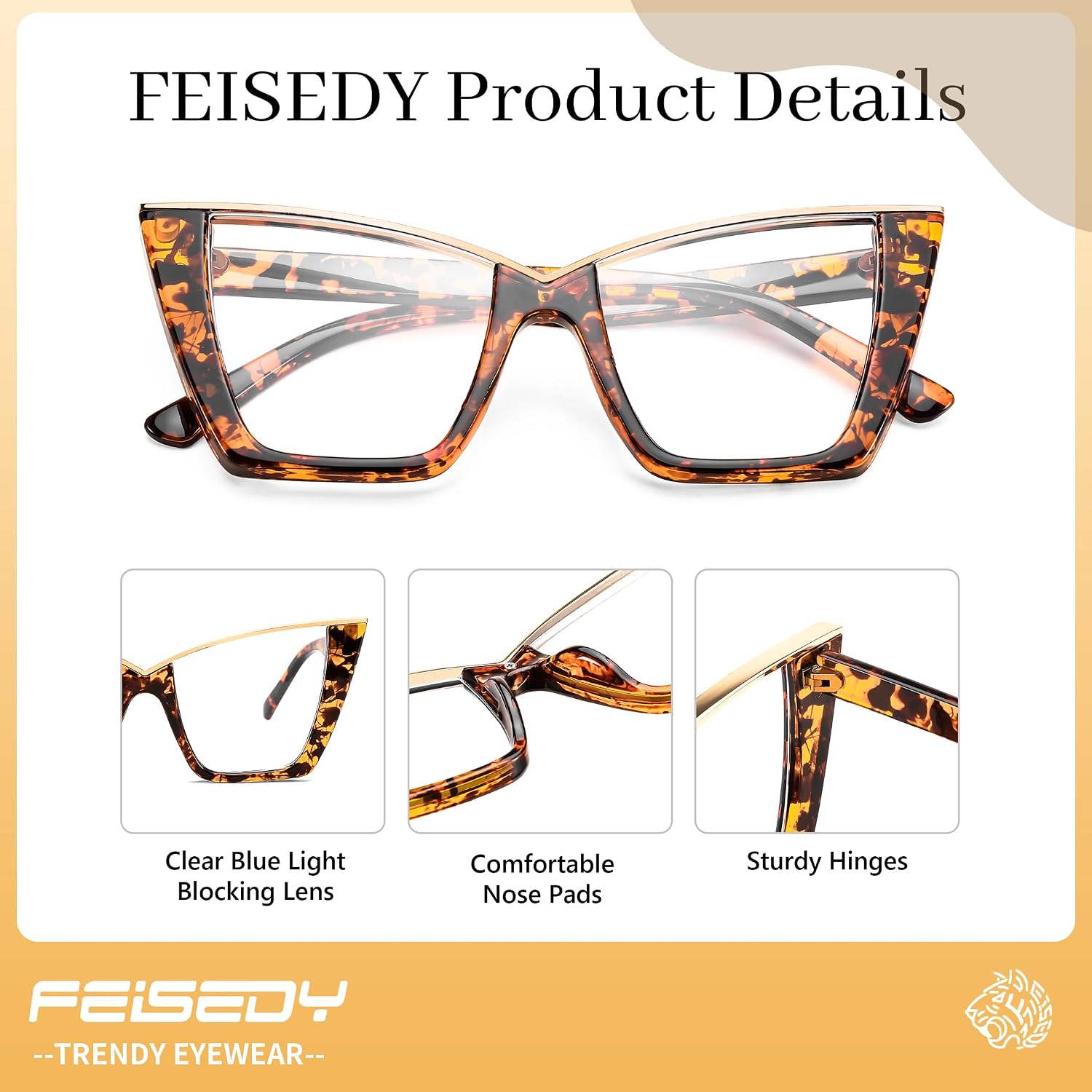商品图片 28 | B0DGX4KTLX | FEISEDY Fashion Cat Eye Blue Light Blocking Glasses for Women Fake Retro Eyeglasses Oversized Stylish Eyewear Frame B0240