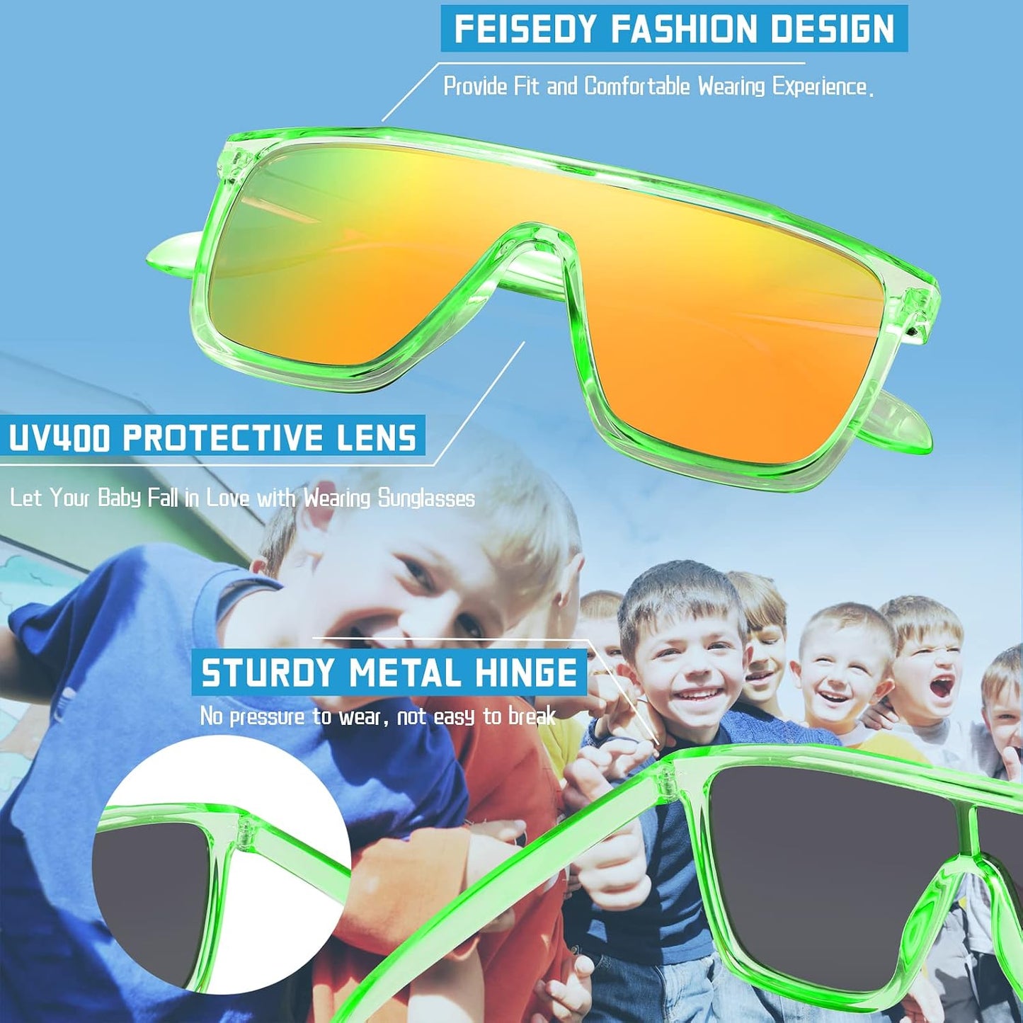 商品图片 21 | B09MW1KQ6Y | FEISEDY Kids Sunglasses for Girls Fashion Cute Boys Teenagers Glasses One Piece UV400 B2812