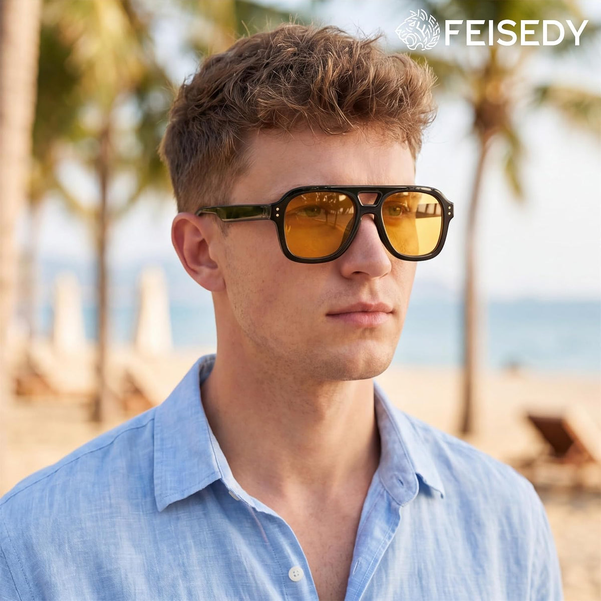 ÉÌƷͼƬ 10 | B09KV1MSHN | FEISEDY Aviator Sunglasses For Women Men Square Chunky Trendy Eyewear B2846