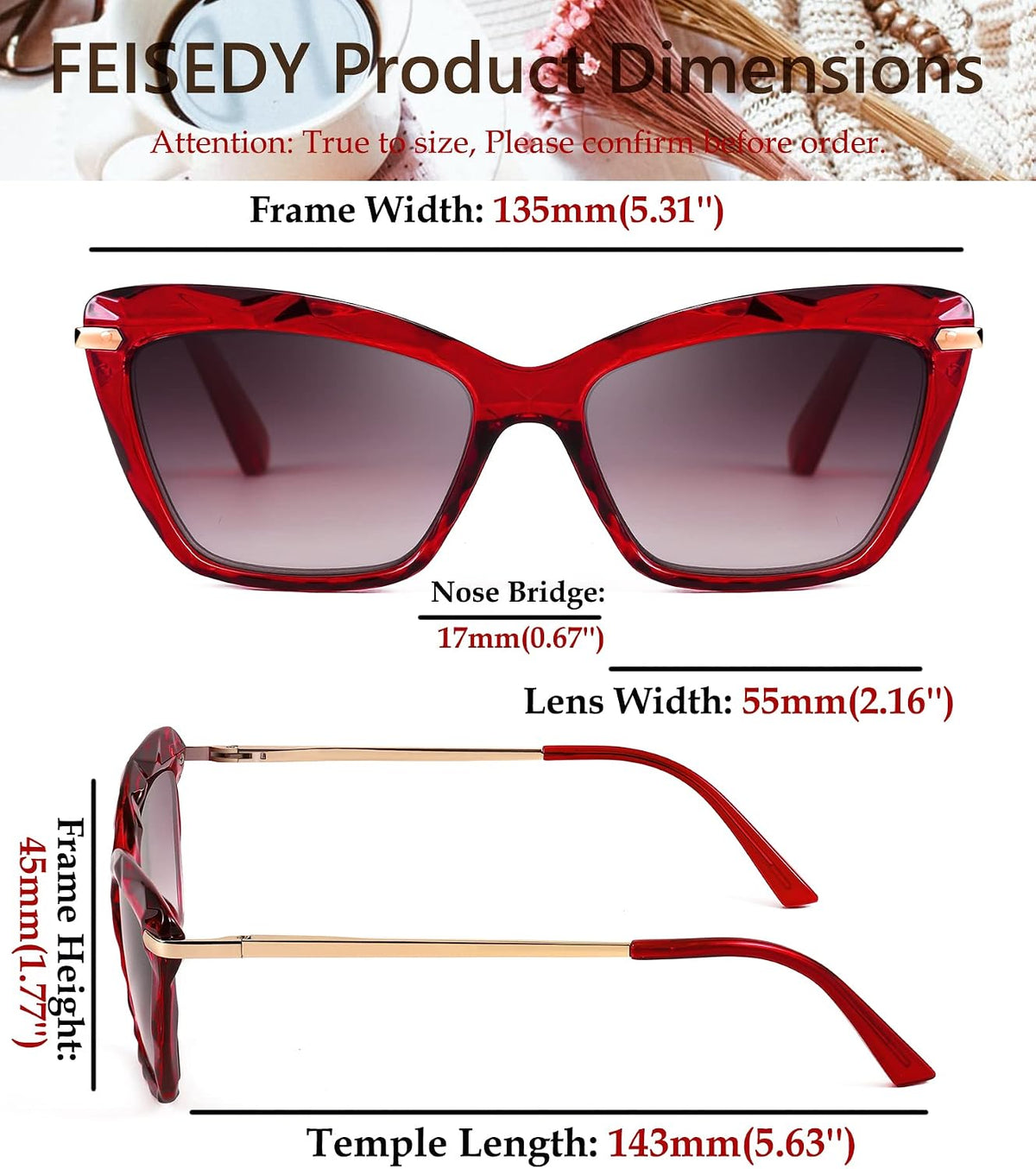 商品图片 20 | B09XDZ71JH | FEISEDY Vintage Cat Eye Reading Sunglasses Full Lens Women Sun Reader Glasses Spring Hinges B2896