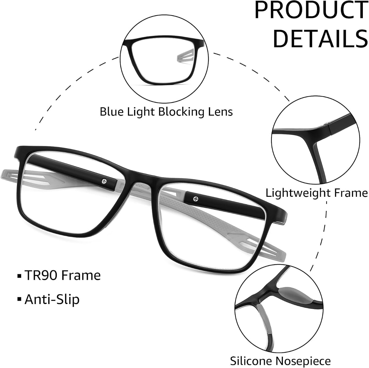 ÉÌƷͼƬ 7 | B0FX27T9FM | FEISEDY 3 Packs Blue Light Reading Glasses for Men, Sports Style TR90 Readers, Classic Lightweight Eyeglasses B0336