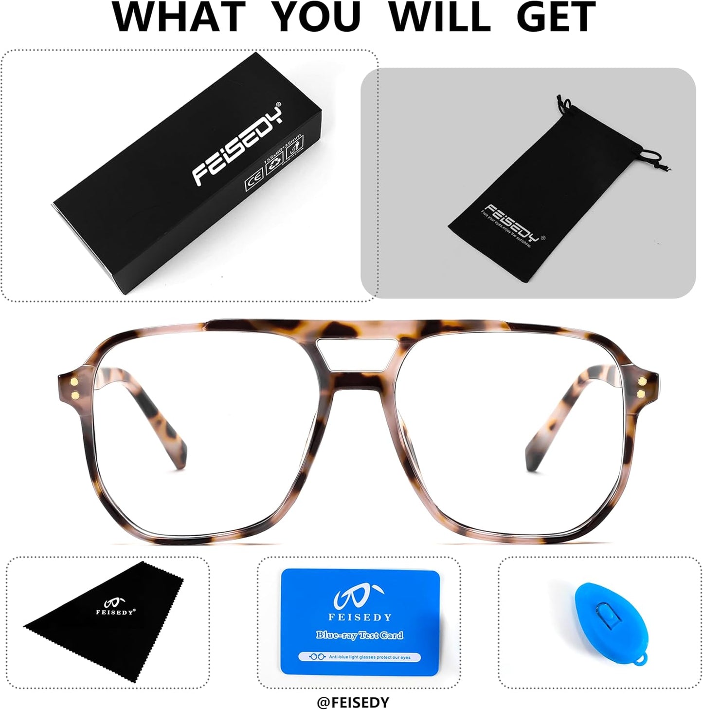 商品图片 68 | B0C6ZZXZ3F | FEISEDY Blue Light Glasses for Women Men Oversized Pilot Lightweight B2866