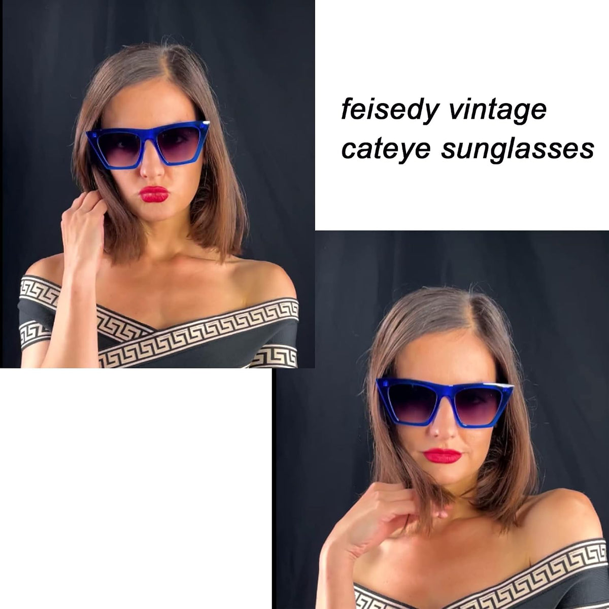 ÉÌƷͼƬ 129 | B0C5378735 | FEISEDY Vintage Square Cat Eye Sunglasses Women Trendy Cateye Sunglasses B2473
