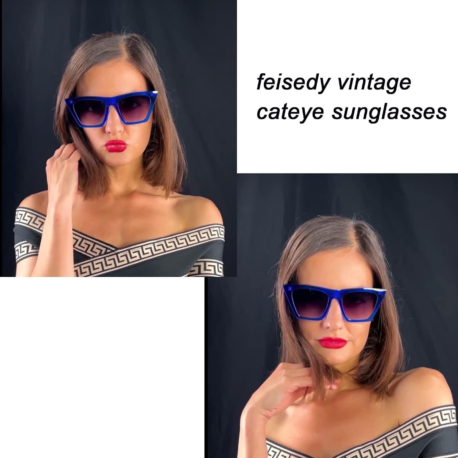 商品图片 129 | B0C5378735 | FEISEDY Vintage Square Cat Eye Sunglasses Women Trendy Cateye Sunglasses B2473