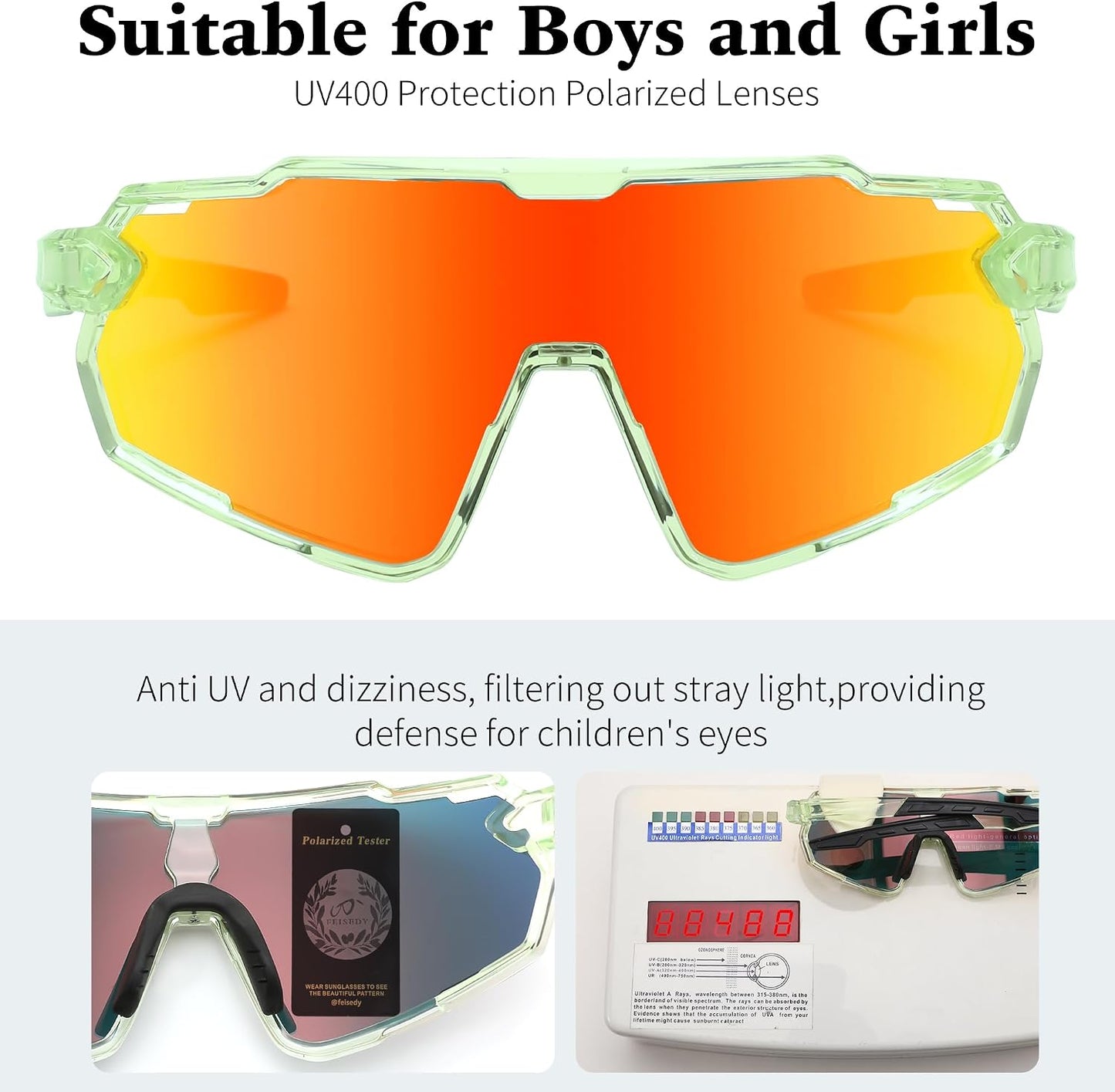 商品图片 28 | B0D6XZ67Q2 | FEISEDY Kids Teens Baseball Polarized Sunglasses Lightweight Frame UV400 Sports Cycling Shades for Boys Girls B0190