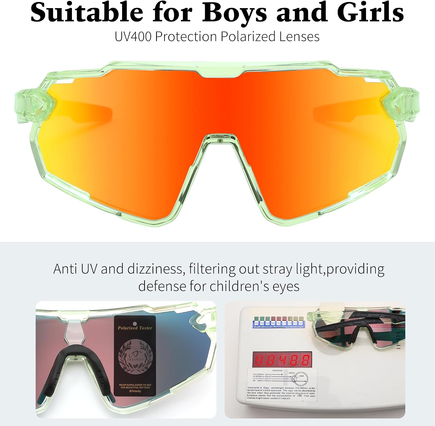 商品图片 28 | B0D6XZ67Q2 | FEISEDY Kids Teens Baseball Polarized Sunglasses Lightweight Frame UV400 Sports Cycling Shades for Boys Girls B0190