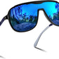 Black Frame and Blue Lenses / 58 Millimeters | B0DSV5F8NX | FEISEDY Polarized Sunglasses Men Women Mirrored One Piece Lens B0277