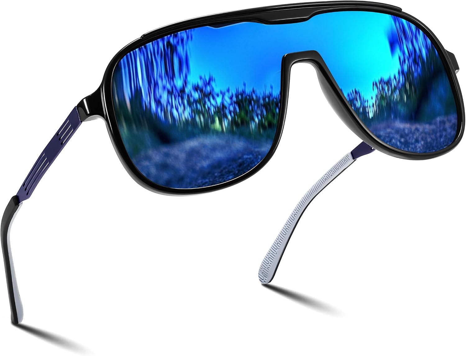 Black Frame and Blue Lenses / 58 Millimeters | B0DSV5F8NX | FEISEDY Polarized Sunglasses Men Women Mirrored One Piece Lens B0277