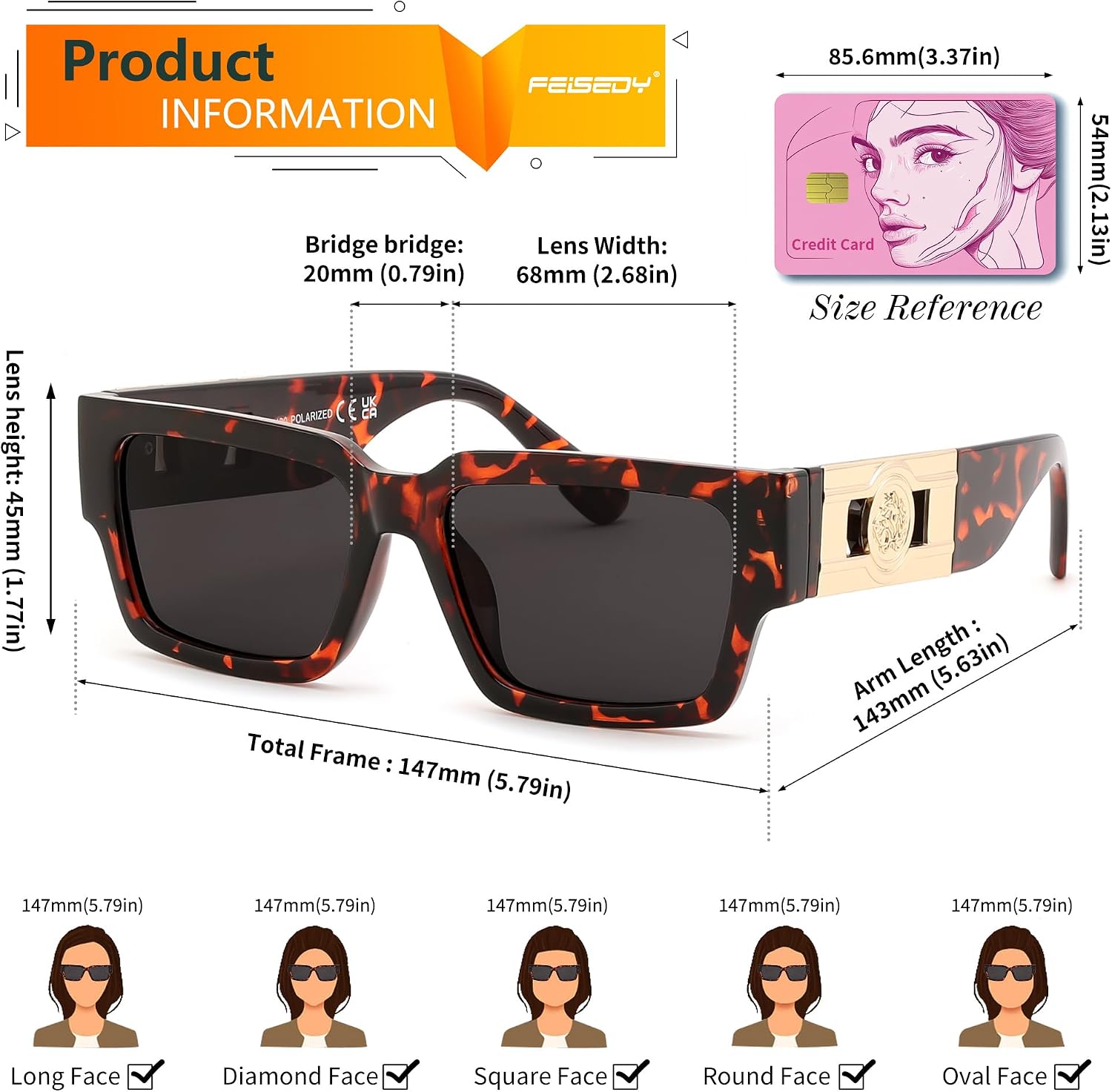 商品图片 35 | B0GD5FWDBC | FEISEDY Retro Trendy Rectangle Polarized Sunglasses for Women Men,Classic Narrow Square Sun Glasses B0314