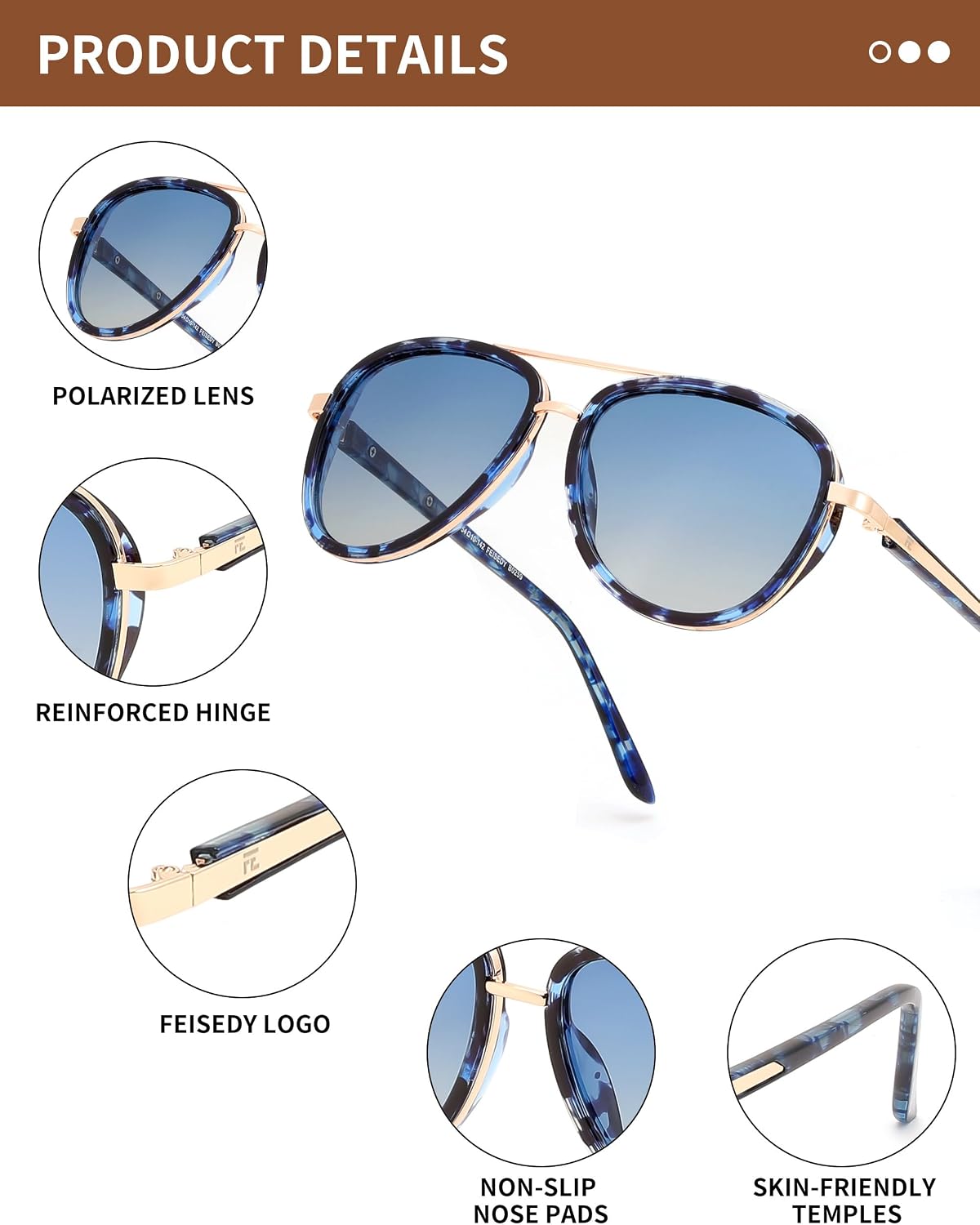 商品图片 36 | B0FPQ6L6K1 | FEISEDY Retro Polarized Aviator Sunglasses for Women Men B0259
