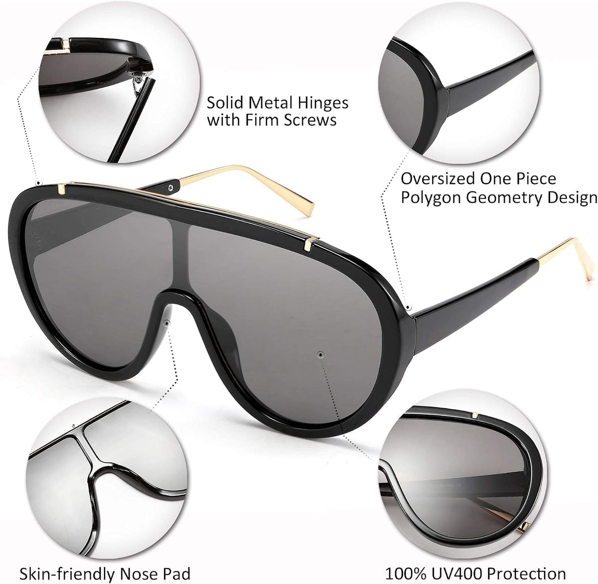 ÉÌƷͼƬ 49 | B085PPHWTZ | FEISEDY Retro Oversized Sunglasses Women Men One Piece Frame B2580