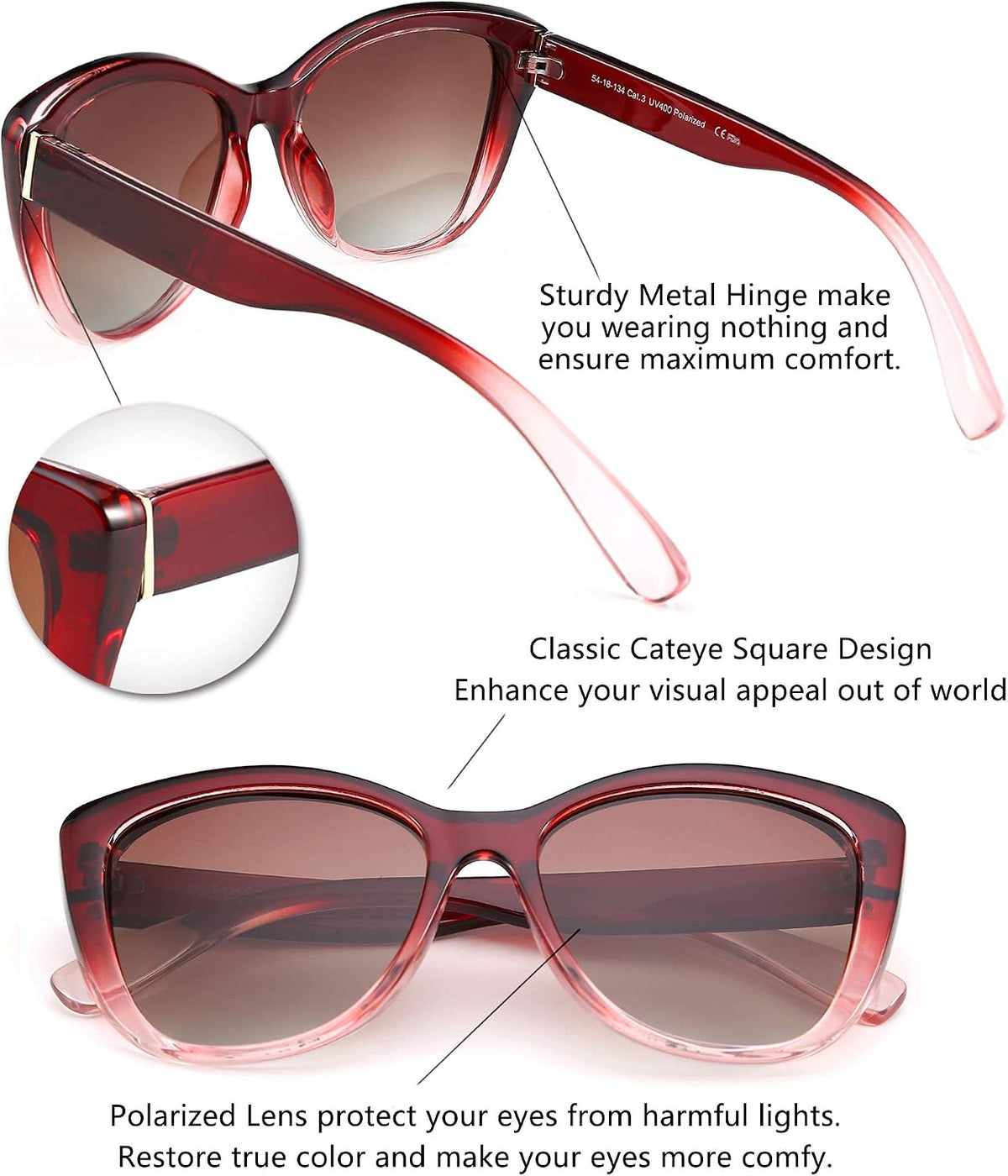 ÉÌƷͼƬ 77 | B07M9V125F | FEISEDY Polarized Vintage Sunglasses American Womens Square Jackie O Cat Eye Sunglasses B2451