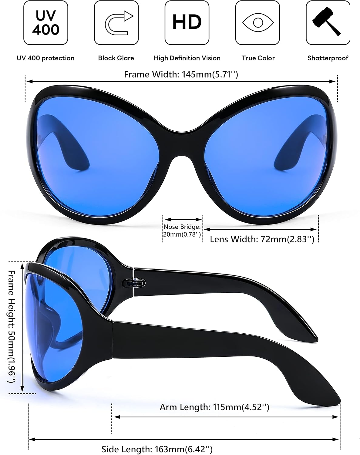 ÉÌƷͼƬ 6 | B0BYX6JXMW | FEISEDY Bug Eye Y2K Oversized Sunglasses Women Men Oval Frame B2391
