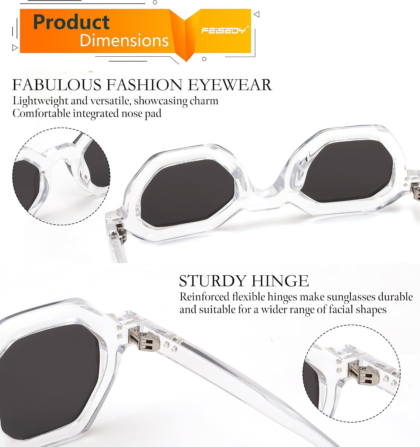 商品图片 12 | B0CSJQ26W8 | FEISEDY Octagon Sunglasses for Women - Thick Frame Fashion Rectangle Sun Glasses - Summer UV400 Protection