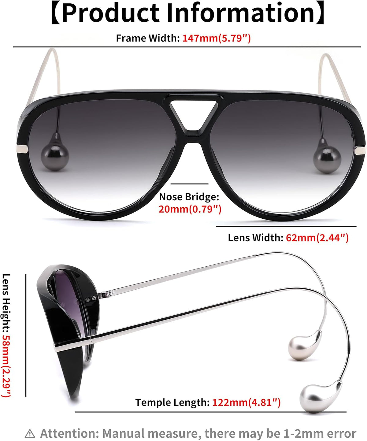 ÉÌƷͼƬ 4 | B0F8N8W8JM | FEISEDY Oversized Aviator Sunglasses With Earring Design for Women Large Big Frame Luxury Designer Shades for Ladies B0296