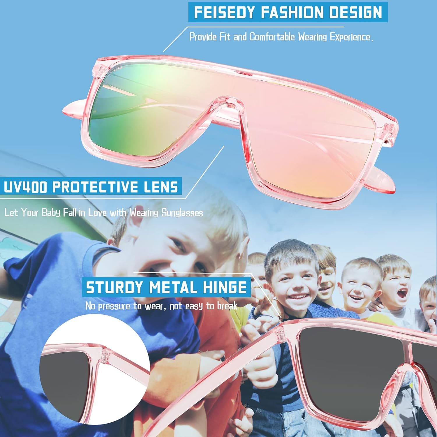 商品图片 6 | B09MW1KQ6Y | FEISEDY Kids Sunglasses for Girls Fashion Cute Boys Teenagers Glasses One Piece UV400 B2812