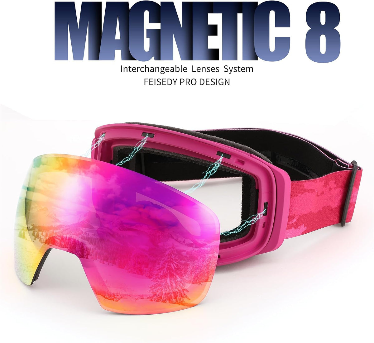 商品图片 35 | B0CD3JFB1C | FEISEDY Magnetic Ski Goggles for Men Women Youth Frameless Snow Goggles 100% UV Protection Snowboard Goggles B0020